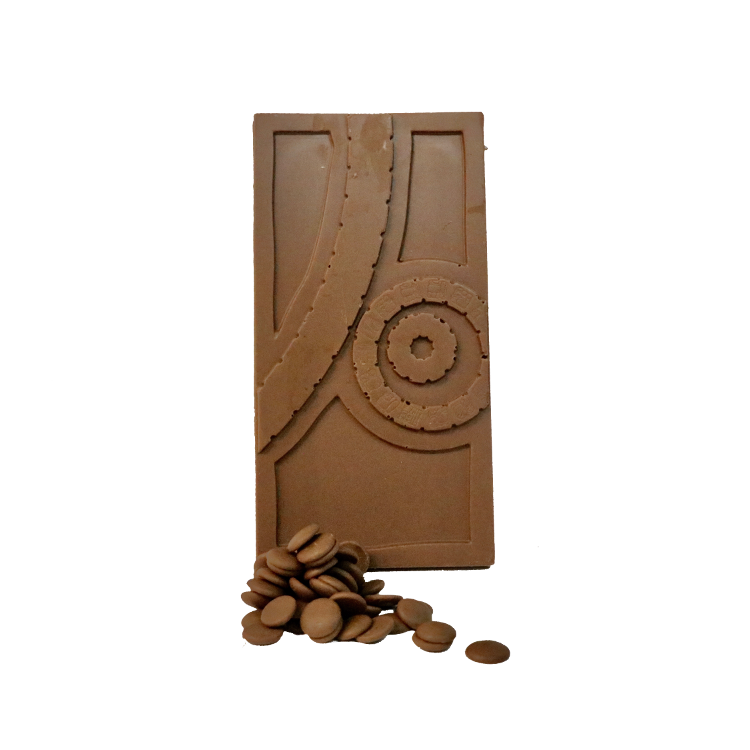 milk chocolate bar with circular pattern on it with milk chocolate buttons