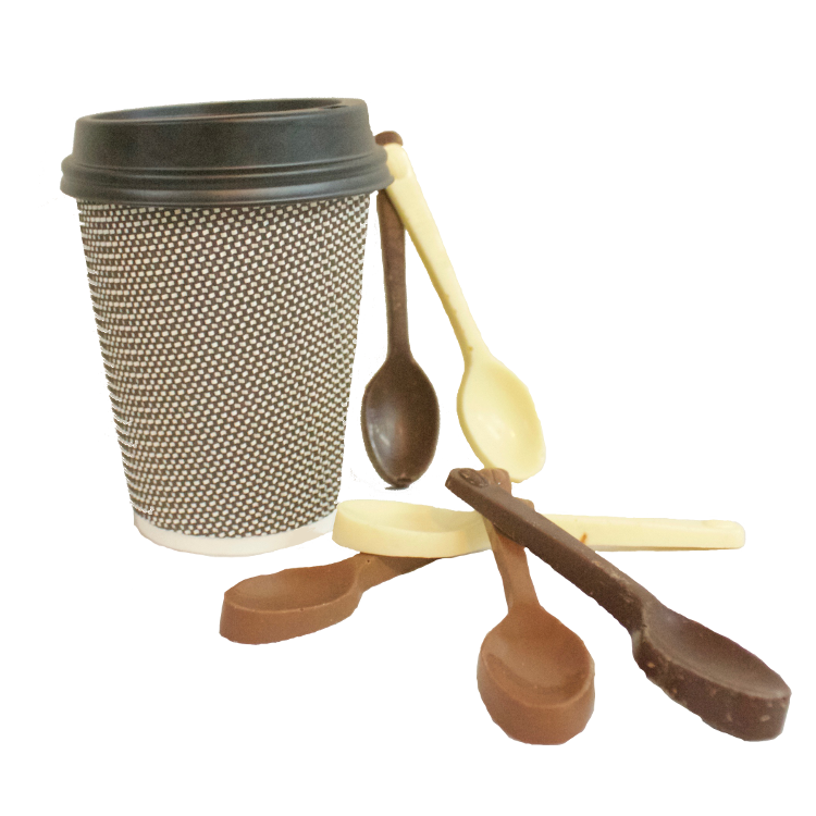 A bunch of Chocolate Spoons with Coffee Cup
