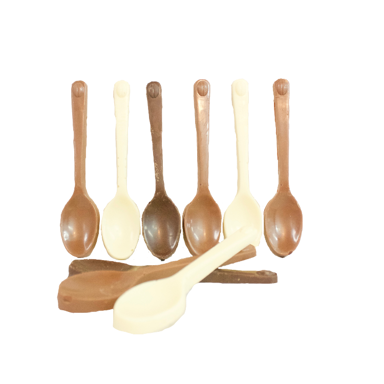 A row of Chocolate Spoons alternating milk, white and dark chocolate